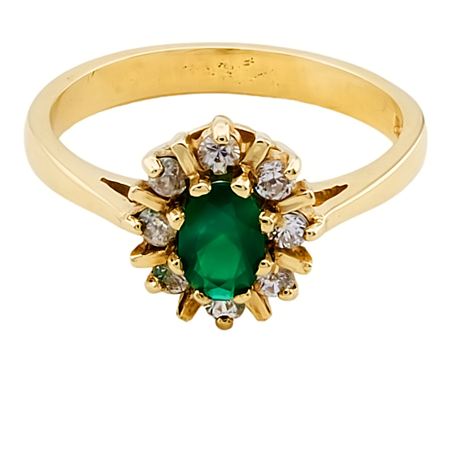9ct Gold Emerald/Cubic Zirconia Cluster Ring size O